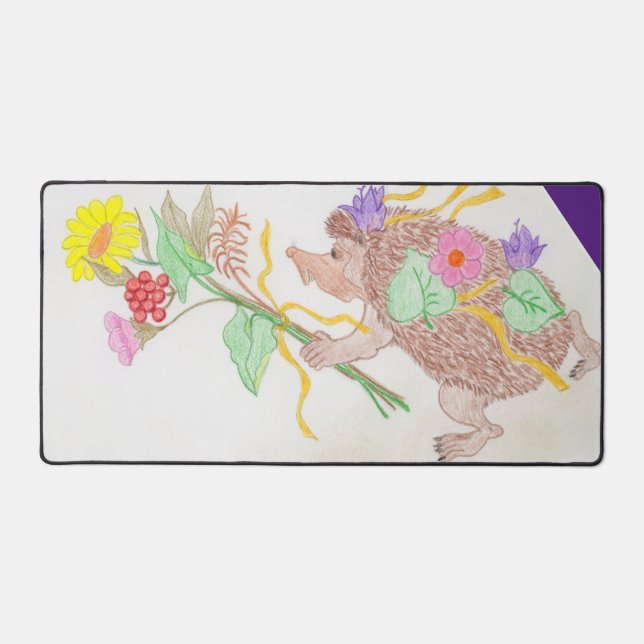 Igel und Blume Bouquet Schreibtischunterlage (Vorderseite)