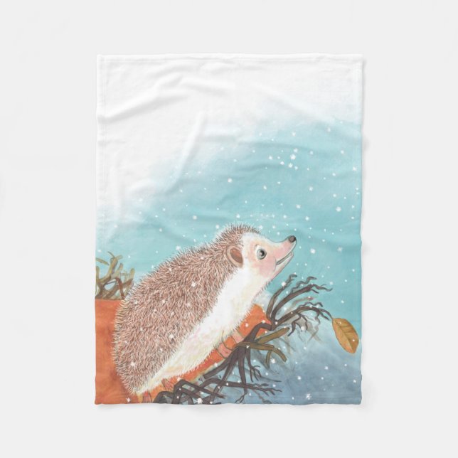 Igel und erste Schneeflocken Fleecedecke (Vorderseite)