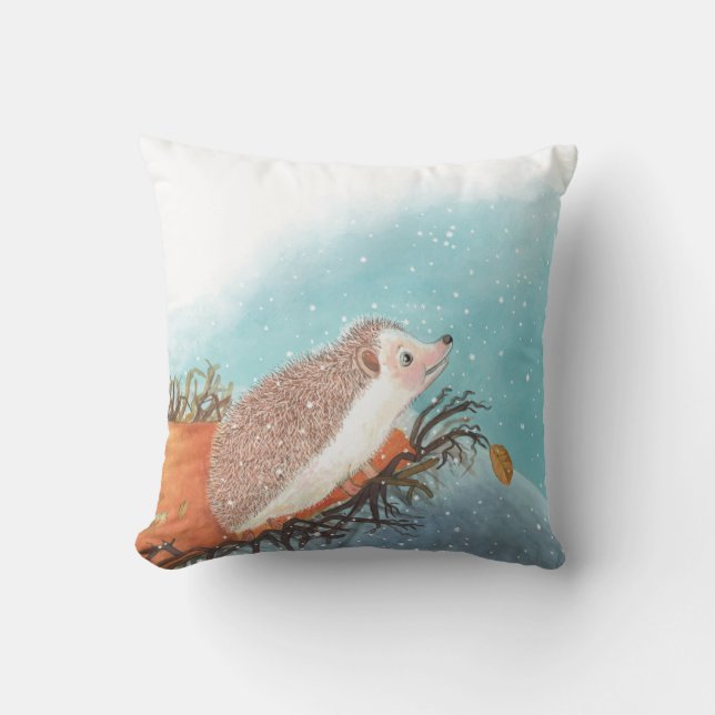 Igel und erste Schneeflocken Kissen (Vorderseite)