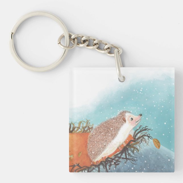 Igel und erste Schneeflocken Schlüsselanhänger (Vorderseite)