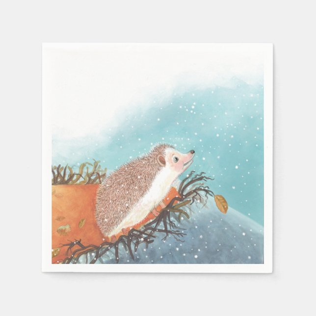 Igel und erste Schneeflocken Serviette (Vorderseite)