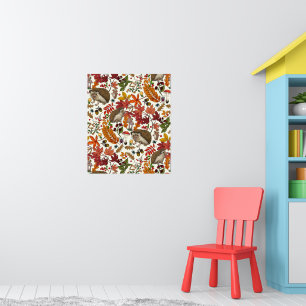 Igel und Herbstwaldflora auf Elfenbein Poster