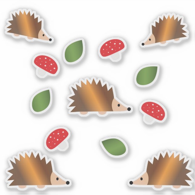 Igel und Pilzaufkleber Set Aufkleber (Vorderseite)