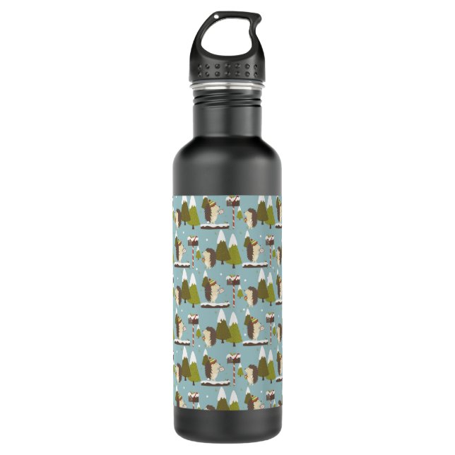 Igel und Weißes Weihnachtswasser Edelstahlflasche (Vorderseite)