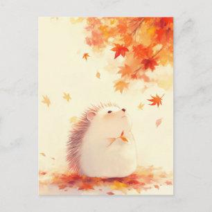 Igel unter orangefarbenem Herbst-Ahornbaum Postkarte