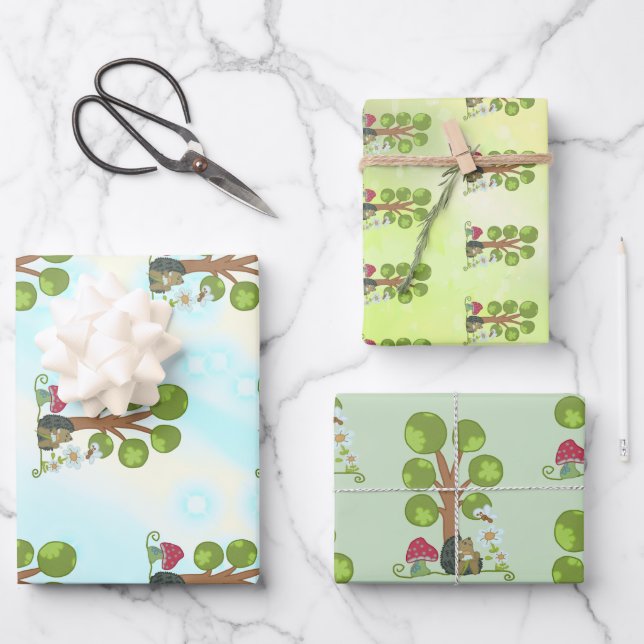 Igel unterm Baum Geschenkpapier Set (Vorderseite)