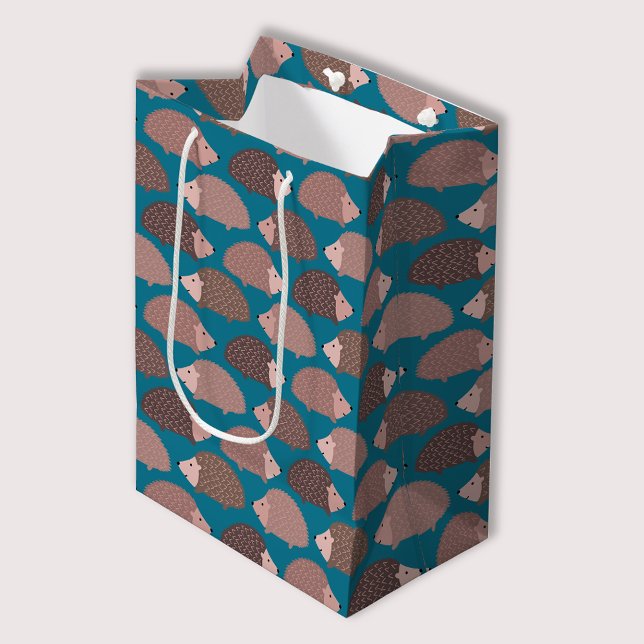 Igel-Waldmuster Mittlere Geschenktüte (Cute hedgehog gift bags.  Matching gift wrap range available. Woodland, forest, kids birthday party)