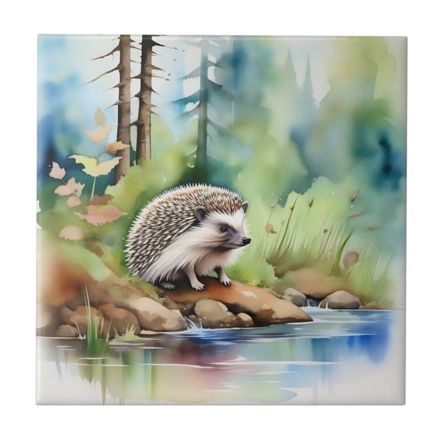 Igel Wasserfarbe Niedlich Fliese (Vorderseite)