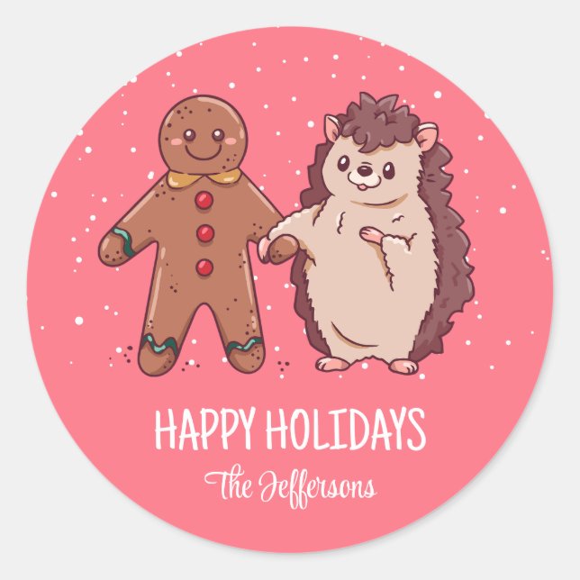 Igel Weihnachten Runder Aufkleber (Vorderseite)