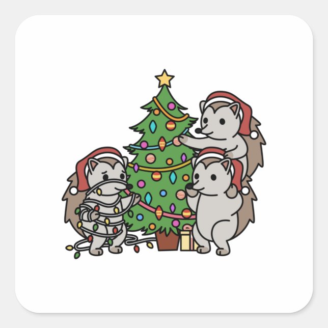 Igel Weihnachtsbaum Quadratischer Aufkleber (Vorderseite)