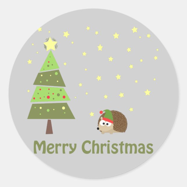 Igel Weihnachtslandschaft Runder Aufkleber (Vorderseite)