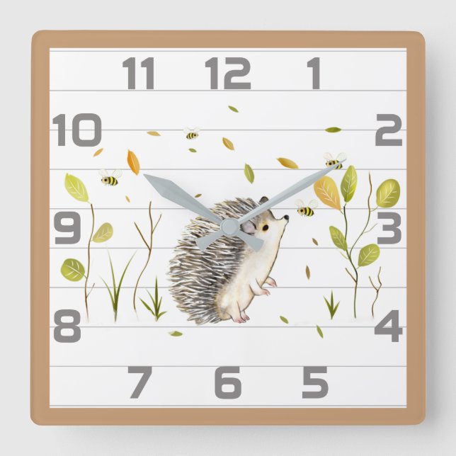 Igel-Wohngestaltung Quadratische Wanduhr (Vorderseite)