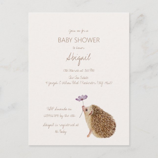 Igel Woodland Forest Baby Dusche Postkarte (Vorderseite)