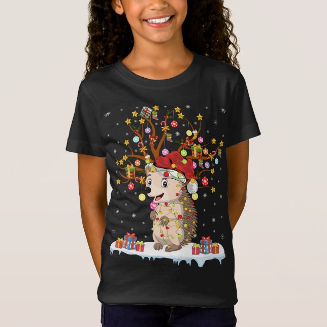 Igel Xmas Leuchtturm Tree Santa Igel Weihnachten T-Shirt (Vorderseite)