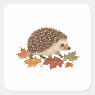 Igel zwischen herabgefallenen Ahornblättern Quadratischer Aufkleber