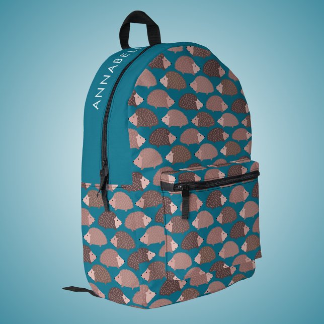 Igelmuster Bedruckter Rucksack (Cute kids hedgehog pattern backpack with custom name or choice of text. Perfect for back to school.)