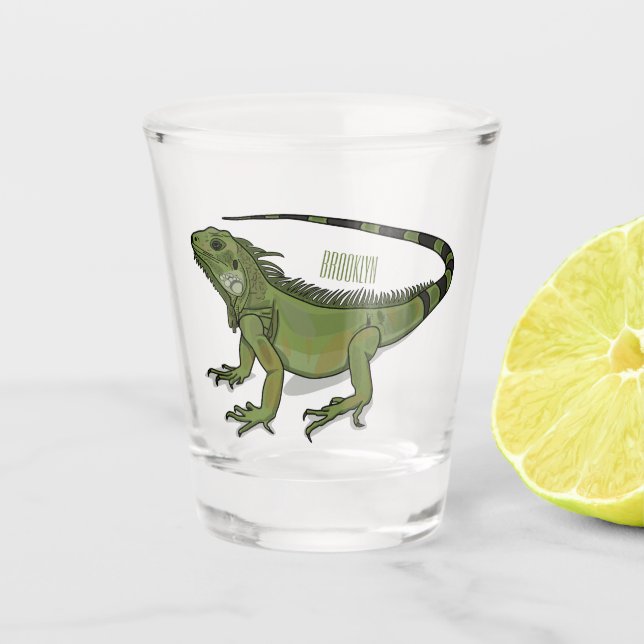 Iguana-Cartoon-Abbildung Schnapsglas (Vorderseite)