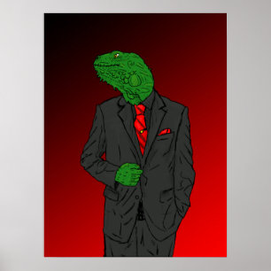 Iguana in einem Anzug Poster