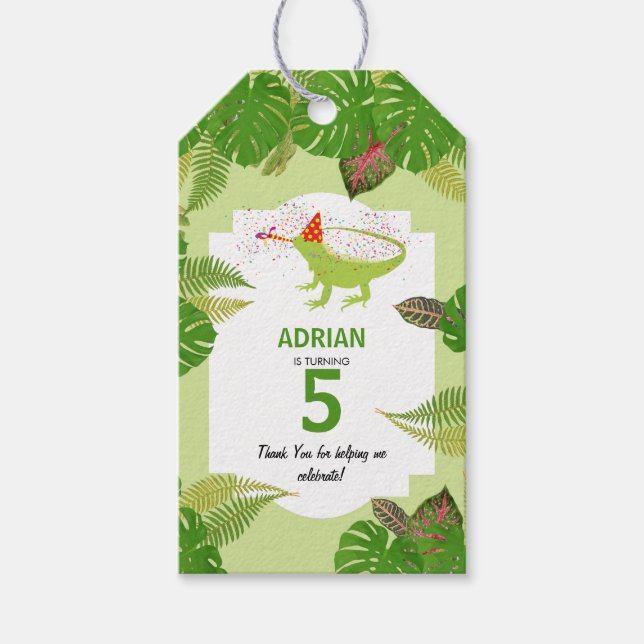 Iguana Lizard Partying Animals Geburtstagsparty Geschenkanhänger (Vorderseite)