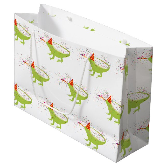 Iguana Lizard Partying Tiere mit Party Große Geschenktüte (Vorderseite Schrägansicht)