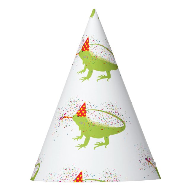 Iguana Lizard Partying Tiere mit Party Partyhütchen (Vorderseite)