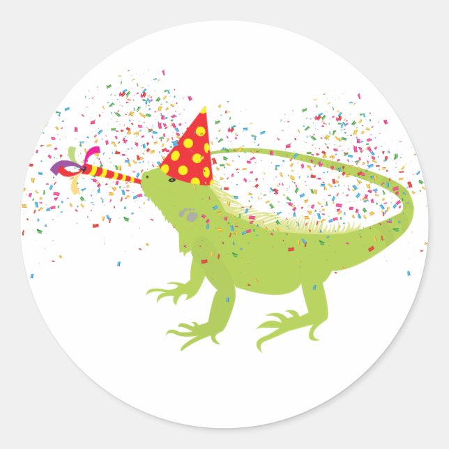 Iguana Lizard Partying Tiere mit Party Runder Aufkleber (Vorderseite)