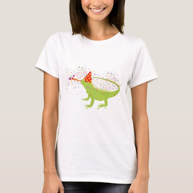 Iguana Lizard Partying Tiere mit Party T-Shirt (Vorderseite)
