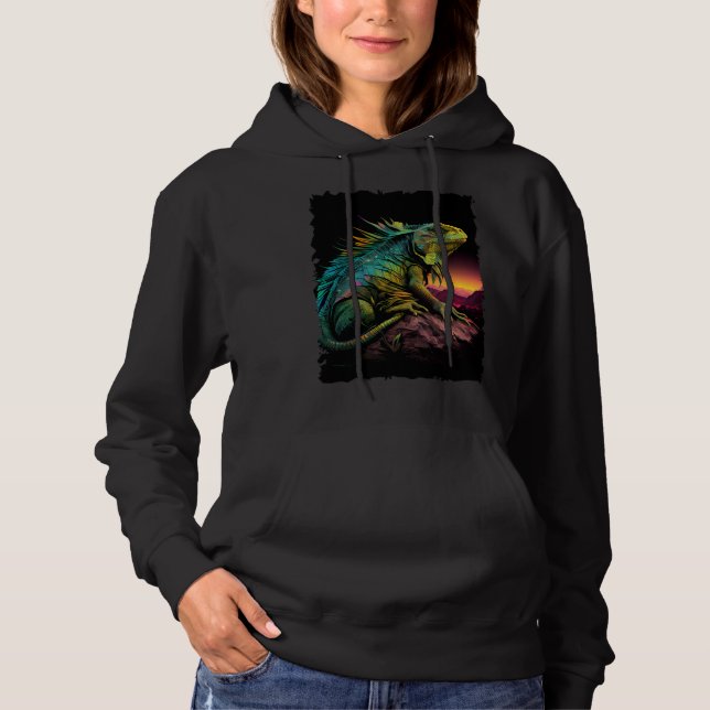 Iguana reptile lizard retro 70s vintage hoodie (Vorderseite)