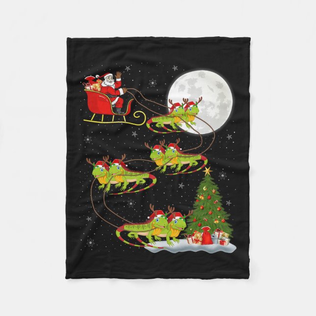 Iguana Santa Sleigh Flying Funny Magical Christmas Fleecedecke (Vorderseite)