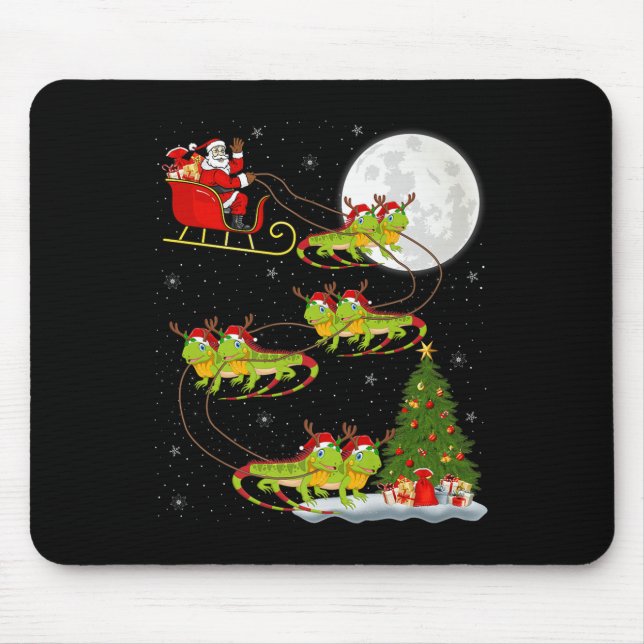 Iguana Santa Sleigh Flying Funny Magical Christmas Mousepad (Vorne)
