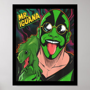 Iguana Tongue Out Funny Lizard Wrestler Cartoon Poster