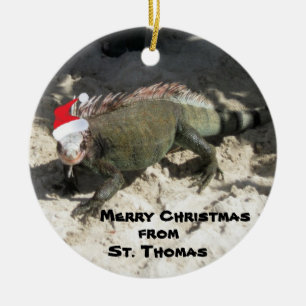 Iguana und Weihnachtshut, Frohe Weihnachten , für. Keramik Ornament