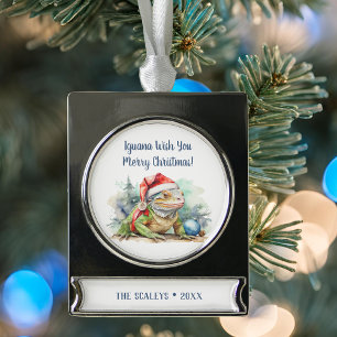 Iguana wünscht Ihnen ein frohes Weihnachtsfest Banner-Ornament Silber