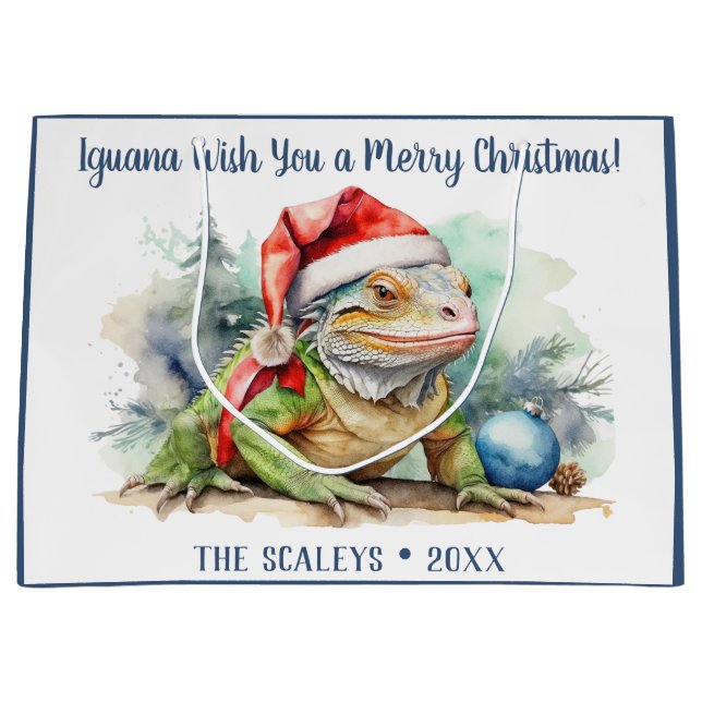 Iguana wünscht Ihnen ein frohes Weihnachtsfest Große Geschenktüte (Vorderseite)