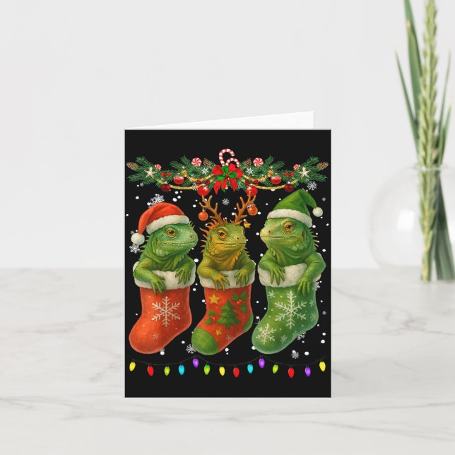 Iguanas In Christmas Socks Lights Iguanas Xmas  Karte (Vorderseite)