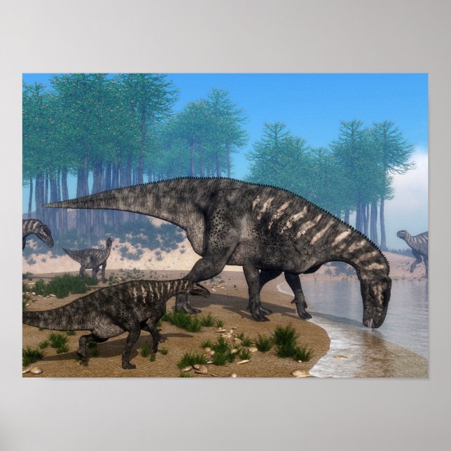 Iguanodon-Dinosaurier-Herde an der Küste Poster (Vorne)