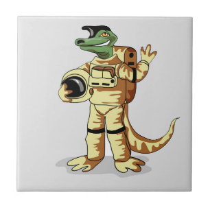 Iguanodon ist in einem Kosmonauten-Raum gekleidet. Fliese