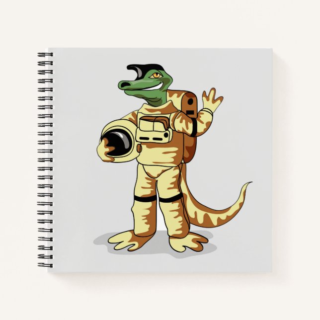 Iguanodon ist in einem Kosmonauten-Raum gekleidet. Notizbuch (Vorderseite)