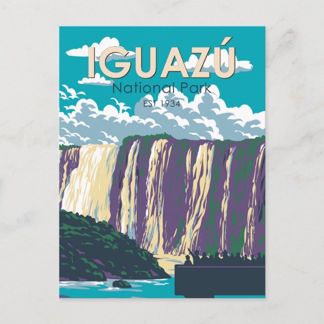 Iguazu Nationalpark Argentinien Vintage Kunst, Dic Postkarte (Vorderseite)