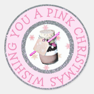 Ihnen einen rosa Weihnachtsaufkleber wünschen Runder Aufkleber