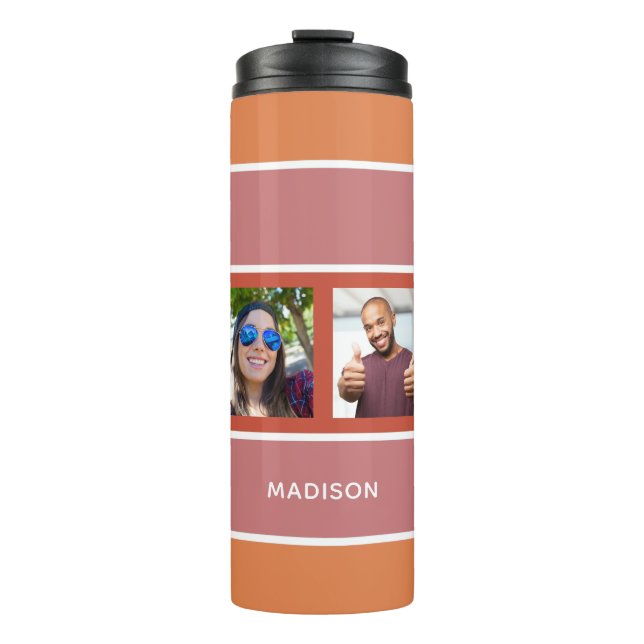 Ihr 4 FOTO & NAME Stripes Muster Tumbler Thermosbecher (Vorderseite)