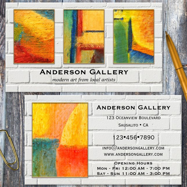 Ihr 4-Foto-Portfolio aus weißem Ziegelstein Visitenkarte (Portfolio business card featuring your own custom photos framed by a white brick wall )