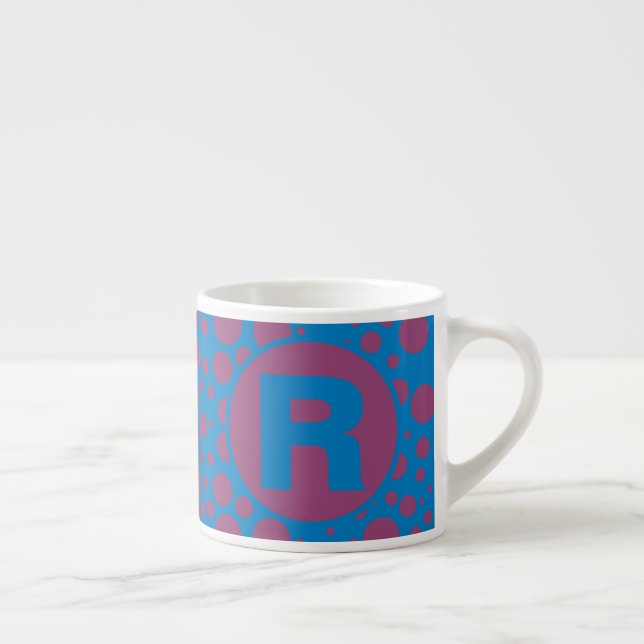 Ihr anfängliches blaues Lila Dots Trippy-Muster Gi Espressotasse (Rechts)