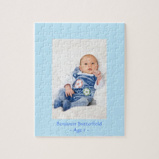 Ihr Baby Boy Foto mit seinem Namen in Blue Frame (Vertikal)
