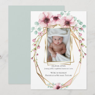 Ihr Baby Foto Frische Frühlingsblumen und Blätter Einladung