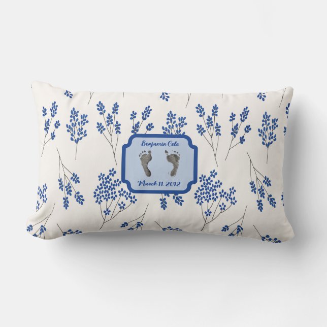 Ihr Babys Foot Prints in Blue Pillow Fall Lendenkissen (Vorderseite)