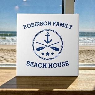 Ihr Beach House Familienname Anchor Oars Stars Fliese
