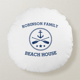 Ihr Beach House Familienname Anchor Oars Stars Rundes Kissen