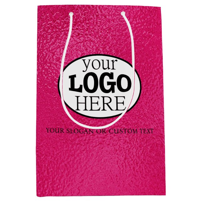 Ihr benutzerdefiniertes Logo und Text auf Hot Rosa Mittlere Geschenktüte (Vorderseite)
