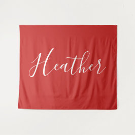 Ihr benutzerdefiniertes weißes Skript in Rot Wandteppich